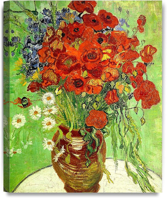 DECORARTS - Red Poppies and Daisies, Vincent Van Gogh Art Reproduction. Giclee Canvas Prints Wall Art for Home Decor 20x16