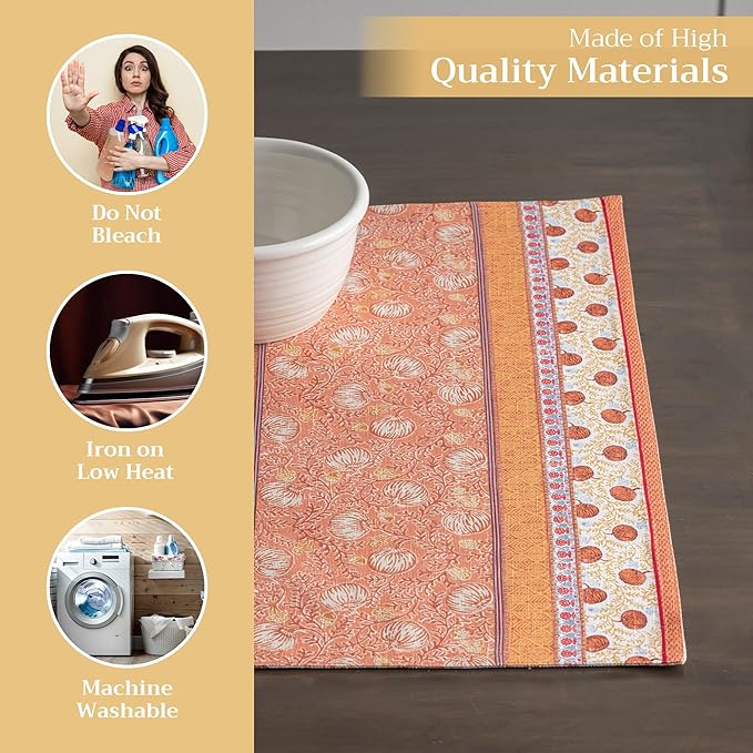 Maison d' Hermine Placemats Set of 4 100% Cotton Washable Cloth Place Mats, Reusable Table Mats for Kitchen Dining Decoration, Party, Wedding, Restaurant (Harvest Festival, 13" x 19")