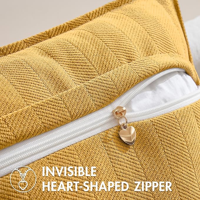 MIULEE Pack of 2 Gold Decorative Pillow Covers 20x20 Inch Soft Chenille Luxurious Couch Throw Pillows Farmhouse Cushion Covers with Elegant Design for Sofa Bedroom Living Room Home Decor