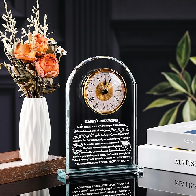 Qianwei Graduation Gifts for Her Him - Crystal Clock Class of 2025 Gifts Present Women Men College Middle High School Congrats Grad Graduate Present Keepsake for Masters Degree Phd Senior Student