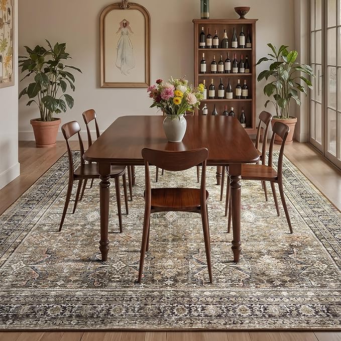 Lofus 8x10 Area Rug for Living Room,Brow Washable Large Rugs with Non-Slip Backing,Soft Neutral Carpets for Bedroom Dining Room Home Office Indoor Nursery