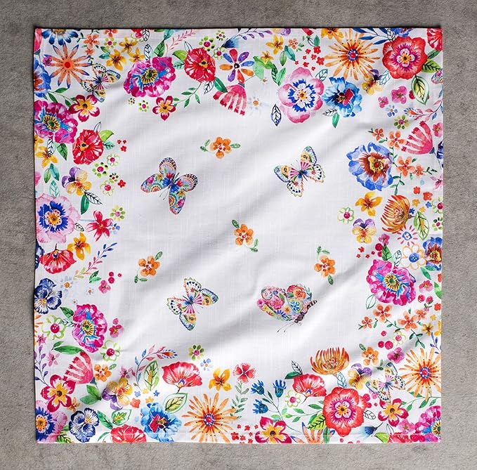 Maison d' Hermine Cloth Napkins Set of 4 100% Cotton Everyday Reusable Square Napkins Cloth Washable, Dinner, Party, Wedding, Restaurant, Spring/Summer (Happy Florals - High Summer, 20" x 20")