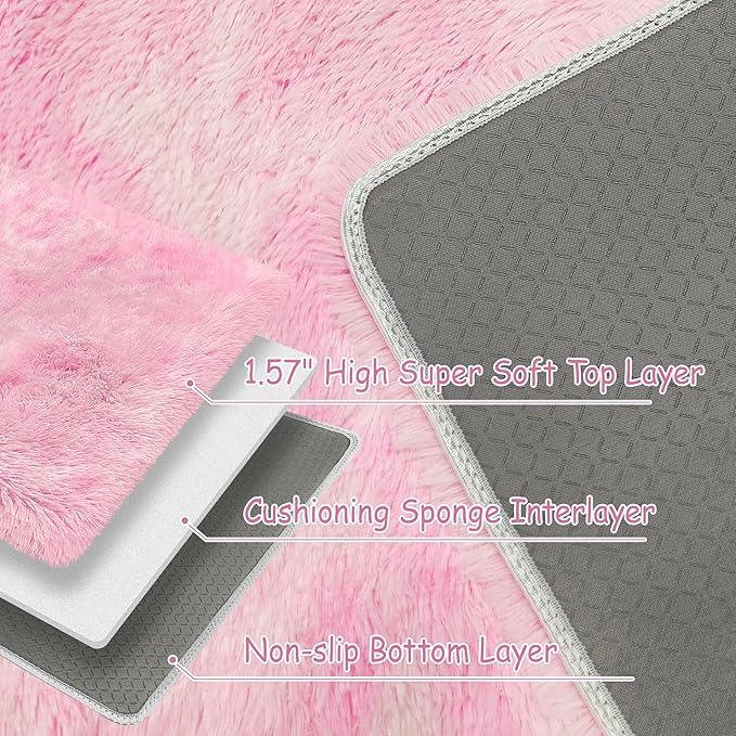 Small Area Rug for Bedroom 2x3ft Mini Tie-Dye Pink Fluffy Rug Mat Bedside Throw Rug for Kids Room Boys Teens Nursery Baby Dorm Living Room Home Decor Aesthetic Carpets