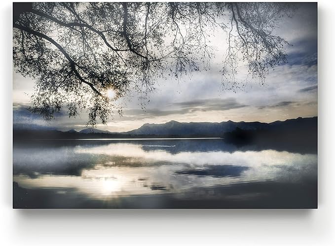 Renditions Gallery Nature Decoration for Home Winter Sunset View of Lake Mountains Modern Artwork Prints for Kitchen Office Wall Hanging - 18"X27" LT08