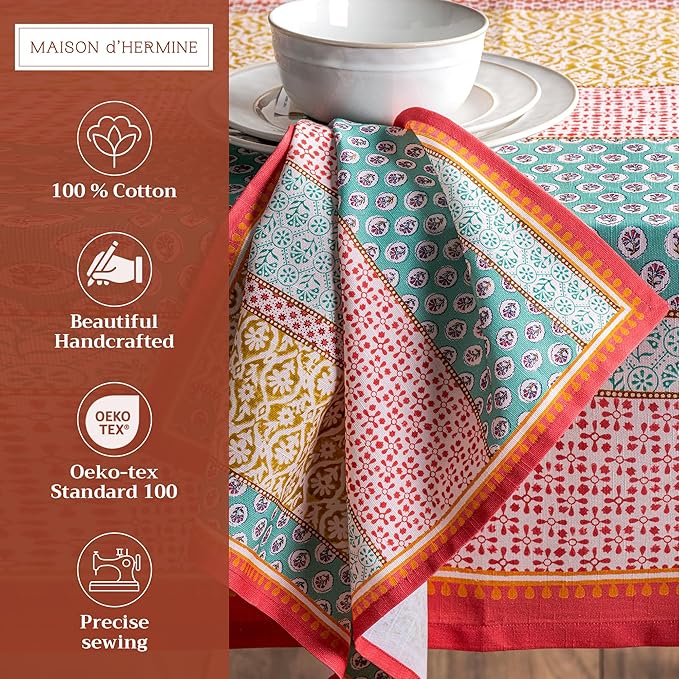 Maison d' Hermine Cloth Napkins Set of 4 100% Cotton Everyday Reusable Square Napkins Cloth Washable, Dinner, Party, Wedding, Restaurant, Spring/Summer (Provence, 20" x 20")