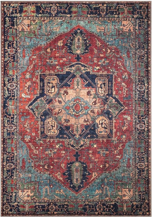 Keen Home Design 10x14 Rug - Machine Washable Area Rug with Non-Slip Backing, Ideal for Living Room, Dining Room, Bedroom - Vintage, Easy Clean, Durable, Low Pile Rug - (9'7" x 14')