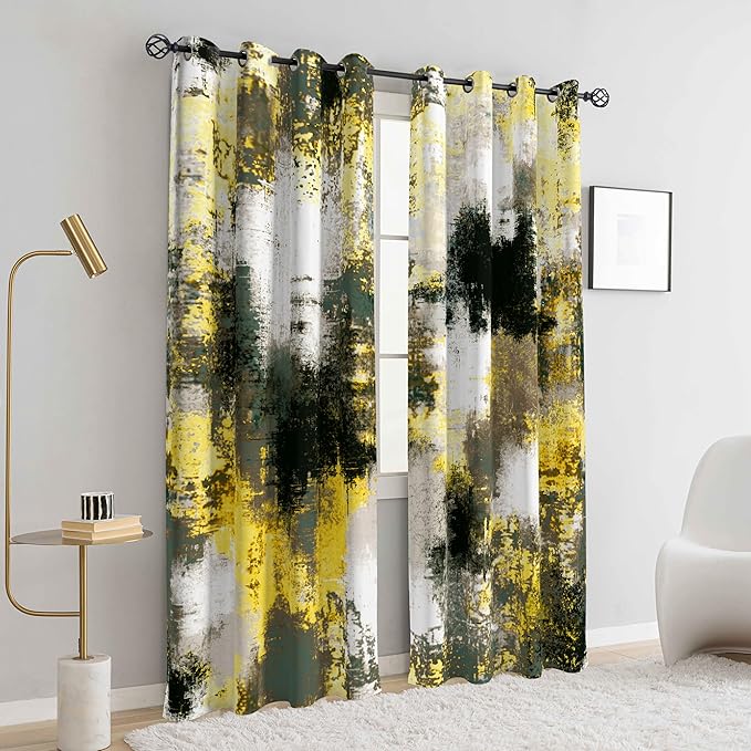 Asuexpect Abstract Curtains 2 Panels Abstract Rust Curtain Room Darkening Grommet Window Treatments Modern Decorative for Bedroom Living Room, 52x63 Inches, Black Yellow