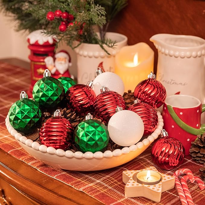 Valery Madelyn Christmas Ornaments Tree Decorations Set for Fall Halloween, 24ct Red Green White Shatterproof Ball Ornaments, 2.36" Hanging Ornament Bulk for Xmas Holiday Party Decor