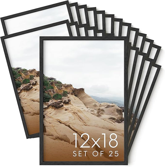 Haus and Hues 12x18 Black Oak Wood Picture Frames Set of 25 - Premium Bulk Picture Frames 12x18 Bundle - Elegant Gallery Wall Frame Set for Posters, Art Display - Ideal for Wall Decor in Home & Office