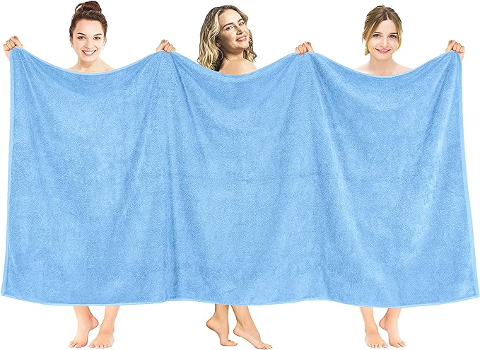 American Soft Linen Oversized Bath Sheet 40x80 Extra Large for Bathroom, 600 GSM 100% Cotton Turkish Jumbo Bathsheet Towels for Adults, Sky Blue Bath Sheet