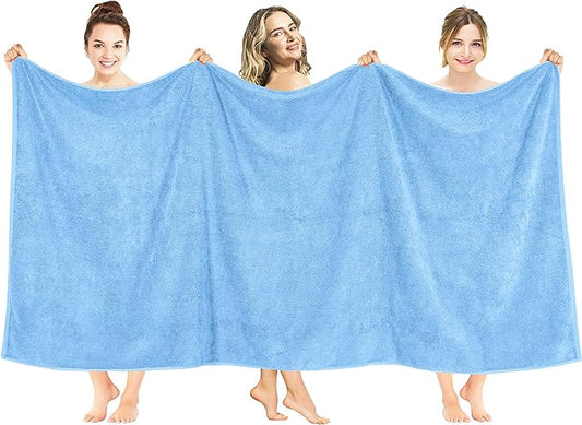 American Soft Linen Oversized Bath Sheet 40x80 Extra Large for Bathroom, 600 GSM 100% Cotton Turkish Jumbo Bathsheet Towels for Adults, Sky Blue Bath Sheet