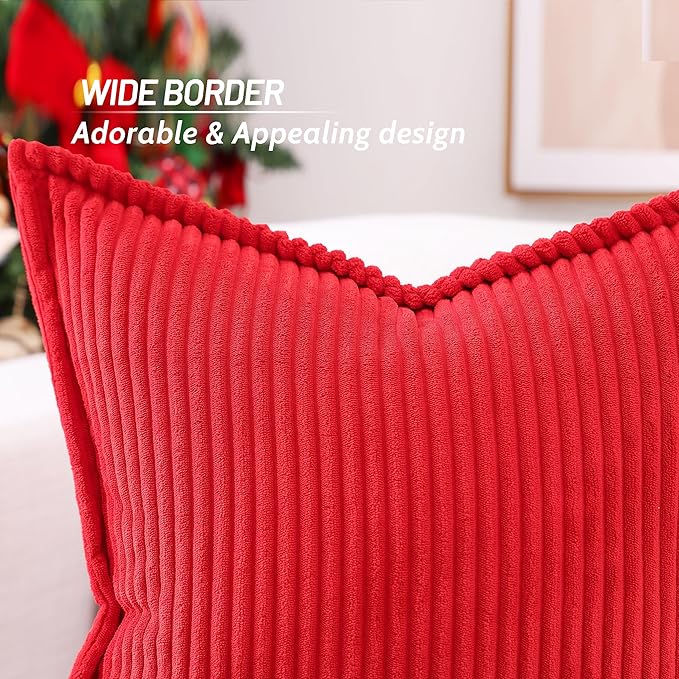 Mecatny Corduroy Throw Pillow Covers 20x20 Set of 2, Neutral Decorative Soft Boho Couch Pillow Covers with Broadside for Sofa Living Room, Red
