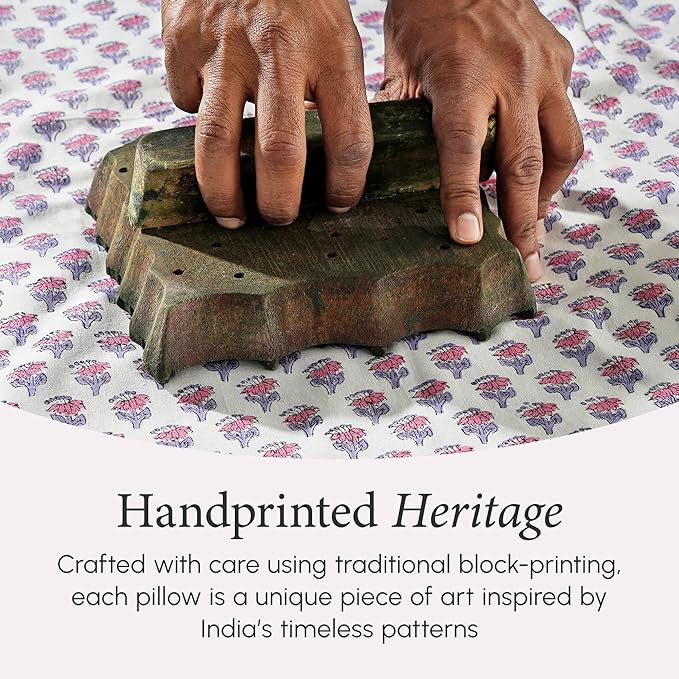 CPC 100% Cotton Throw Pillow Covers 24x24 Inch, Set of 2 Pink Block Print Pattern Couch Pillow, Cute Boho Decorative Pillows for Living Room, Bedroom with Hidden Zipper- Pink Sapphire