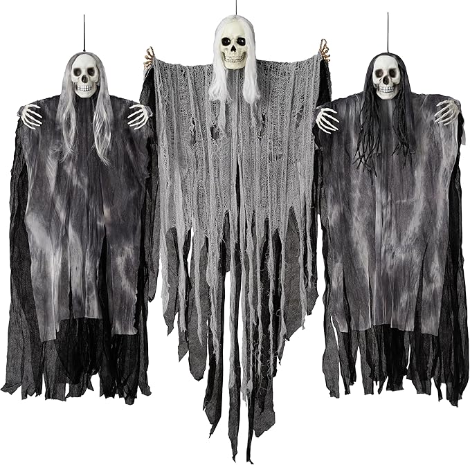 JOYIN 3 Pack Hanging Halloween Skeleton Ghosts Decorations Outdoor, Grim Reapers for Best Halloween Outdoor Decorations, Haunted Haunted House Prop, Party Supplies