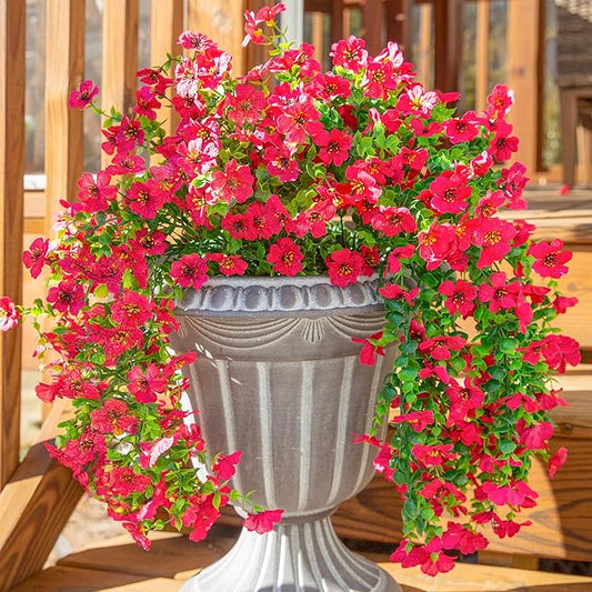 Artificial Flowers for Outdoors Fake Hanging Decoration, 2Pcs Hotpink Spring Decor, Realistic Plants, UV & Fading Resistant Silk Flower for Porch Patio Balcony Planter Yard