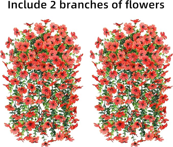 HyeFlora Artificial Fall Flowers for Outdoors Fake Hanging Decoration, 2Pcs Orange Daisy with Autumn Leaves, Realistic Plants Decor, UV & Fading Resistant Silk Flower for Porch Patio Balcony