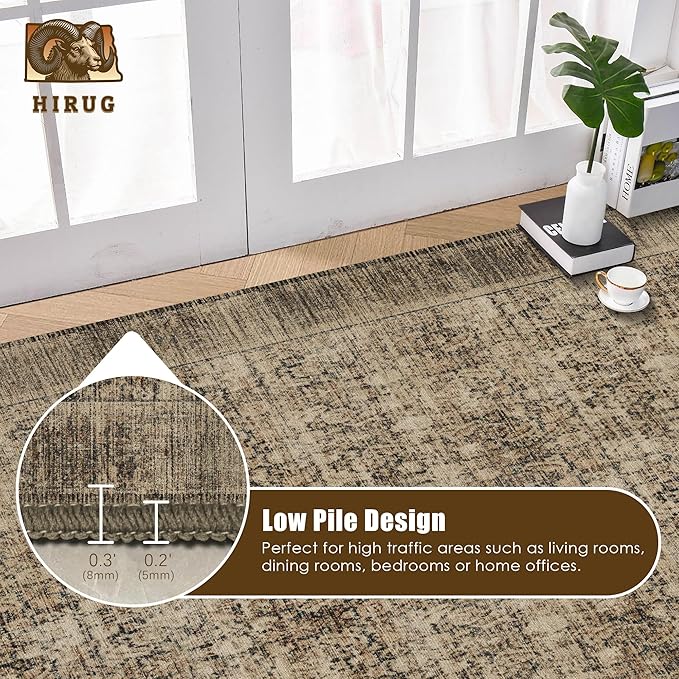Washable Area Rug 9' x 12' Vintage Traditional Persian Mat - Foldable Distressed Non-Slip Machine Washable Carpet for Living Room Bedroom Kitchen Home Decor - Mocha and Taupe