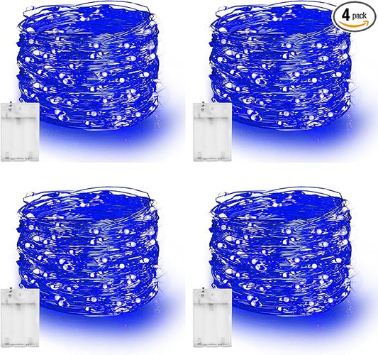 Dazzle Bright Fairy Lights Battery Operated, 4 Pack Total 80FT 240LED Silver Wire Waterproof Battery Operated String Lights, Christmas Decorations for Indoor Outdoor Bedroom Yard Decor, Blue