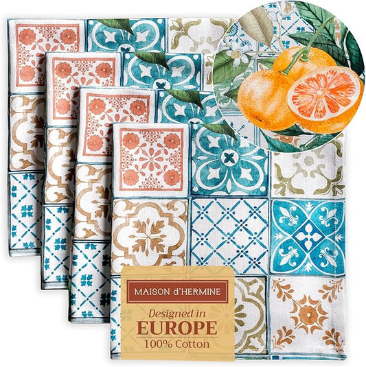 Maison d' Hermine Cloth Napkins Set of 4 100% Cotton Everyday Reusable Square Napkins Cloth Washable, Dinner, Party, Wedding, Restaurant, Spring/Summer (Agrume, 20" x 20")