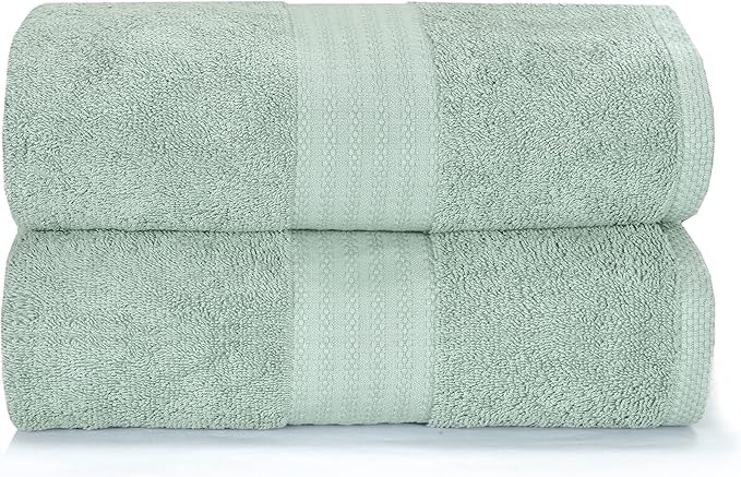 GLAMBURG Premium Cotton Oversized 2 Pack Bath Sheet 35x70-100% Pure Cotton - Ideal for Everyday use - Ultra Soft & Highly Absorbent - Machine Washable – Sea Green