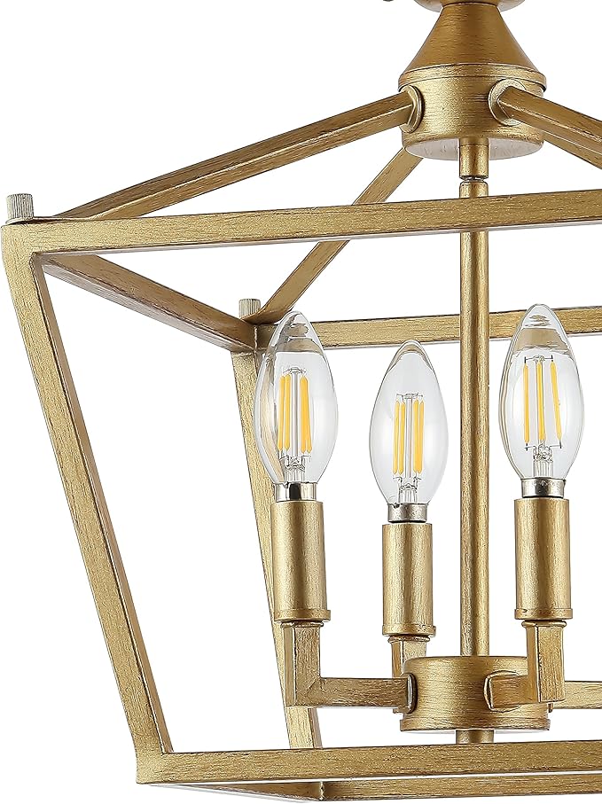 JONATHAN Y JYL7610B Plains Mini Lantern 12" 4-Light Iron Modern Farmhouse LED Flush Mount, Rustic, Industrial, Dimmable, 2700K Cozy Warm Light Kitchen, Hallway, Bathroom, Stairwell, Brass Gold