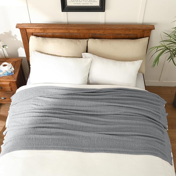 JOOJA Knit Throw Blanket Super Soft Warm Blanket for Couch Lightweight Fluffy Blanket for Bed Sofa 60x80 Inches Grey