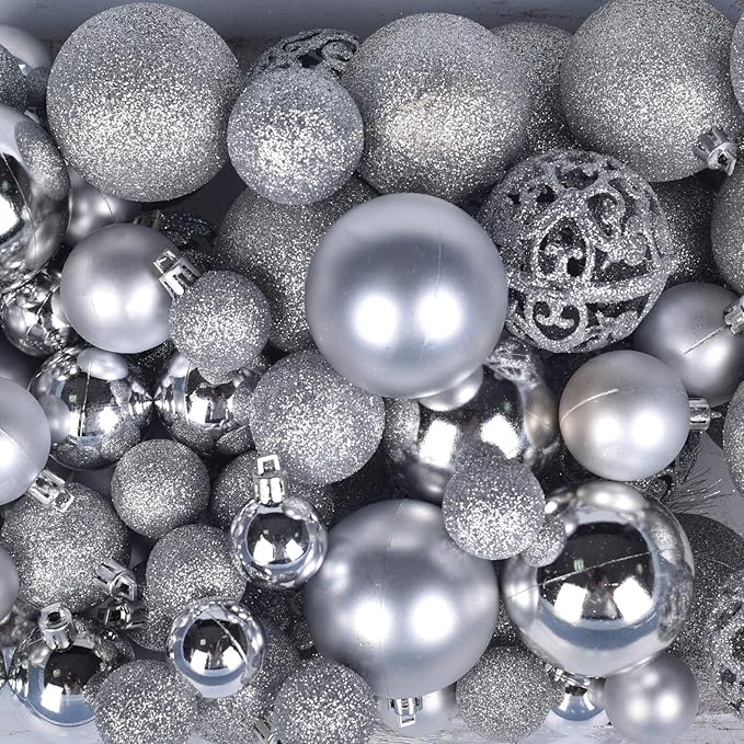 Christmas Balls Tree Ornaments, Shatterproof Christmas Decorations Set with Reusable Hand-held Gift Package for Holiday Xmas Tree Decor (100, Silver)