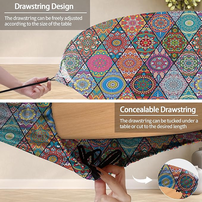 Fitted Round Tablecloth for 36-44" Tables Manteles Para Mesas Redondas Home Improvement Must Haves Summer Travel Camping RV Trailer Roadtrip Necessities Party Decorations for Adults Toddlers