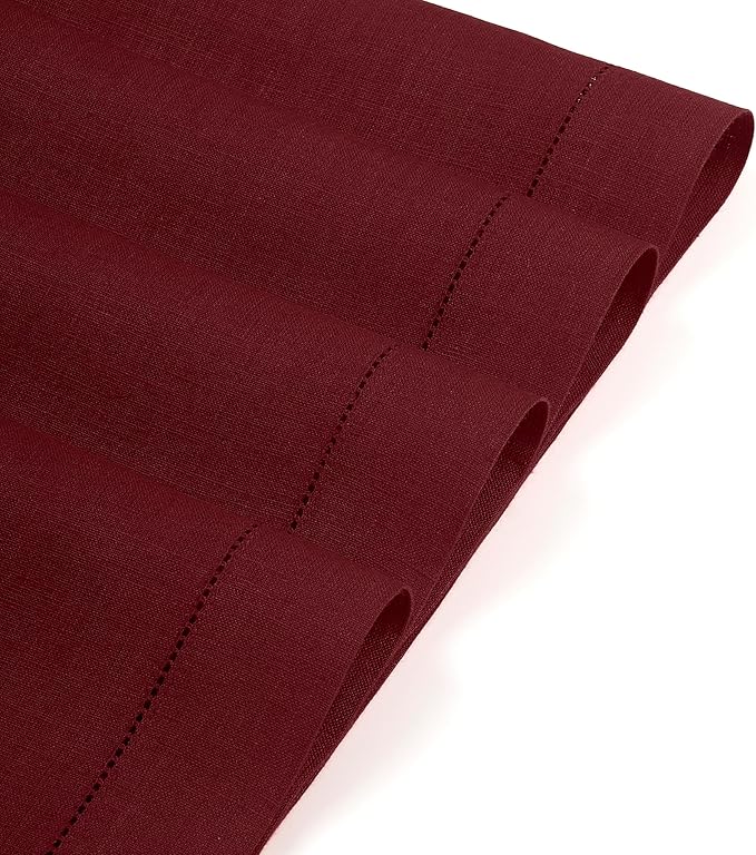 D'Moksha Homes Linen Placemats Set of 4 - Classic Hemstitch Dark Red Placemats 14 x 19 Inch - 100% Pure Linen Table Mats for Fall, Autumn and Halloween - Handcrafted and Machine Washable