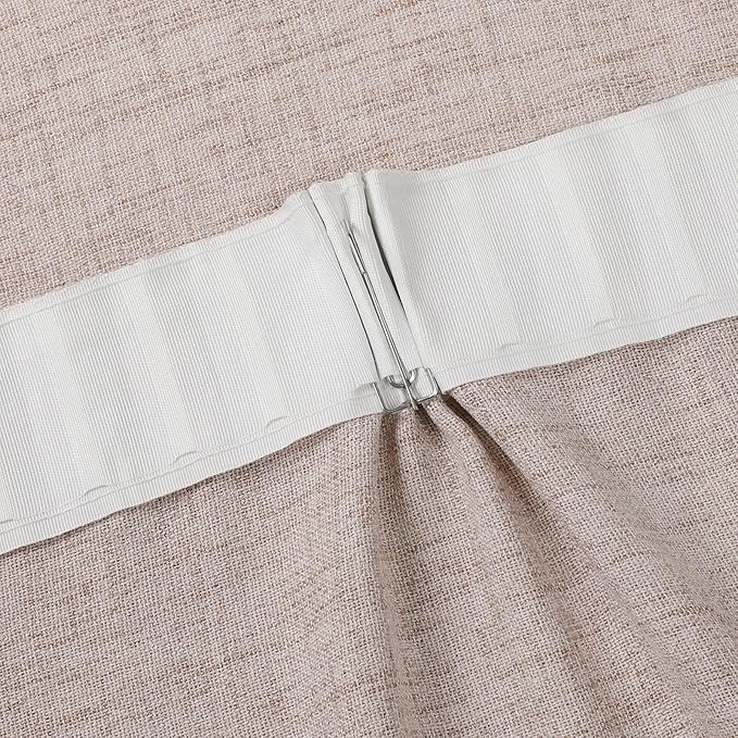 Dark Oatmeal Thick Linen Semi Sheer Curtains 90 Inches Long, Farmhouse Light Filtering Drapes Set of 2, Pinch Pleat Curtain with Hooks