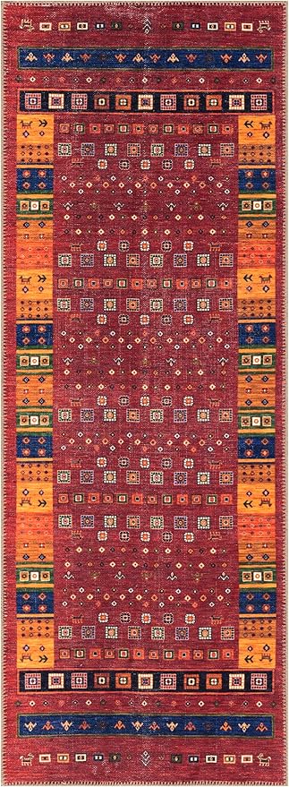 Keen Home Design 2x10 Rug - Machine Washable Runner Rug with Non-Slip Backing, Ideal for Hallway, Entryway, Kitchen, Laundry Room - Vintage, Easy Clean, Durable, Low Pile - (2'6" x 10')