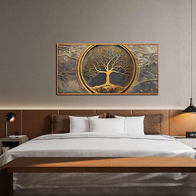 Tree Pictures Wall Art for Living Room - Gold Modern Wall Decor Office - Wooden Framed Wall Art Size 29" x 59"