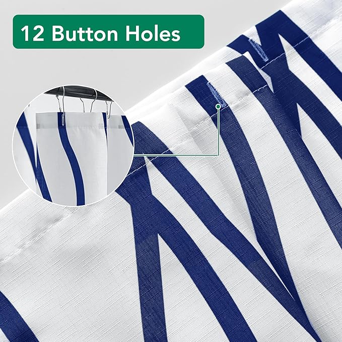 Biscaynebay Textured Fabric Shower Curtain 72x72 Inch, Navy Printed Striped Linen Modern Hotel Luxury Quality Cloth Bathroom Curtains Machine Washable