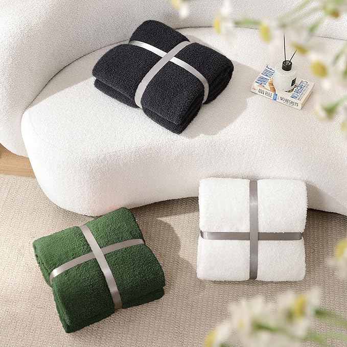 JOOJA Knit Throw Blanket Super Soft Warm Blanket for Couch Lightweight Fluffy Blanket for Bed Sofa 60x80 Inches Dark Green