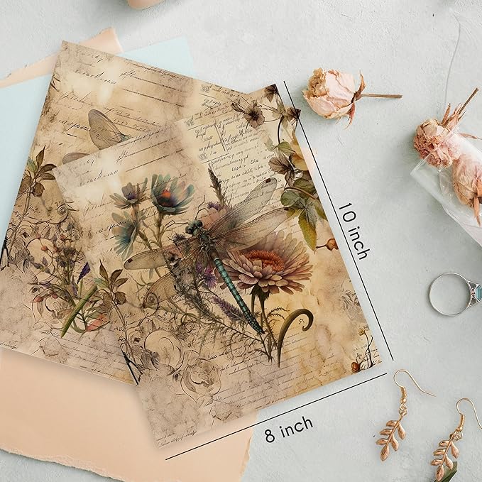 HRQKO Vintage Retro Dragonfly Flower Wall Art Poster Prints Set of 4, Dragonfly Floral Pictures Artwork Printing Posters Wall Decor, Blossom Botanical Prints for Bathroom Living Room 8”x10” Unframed