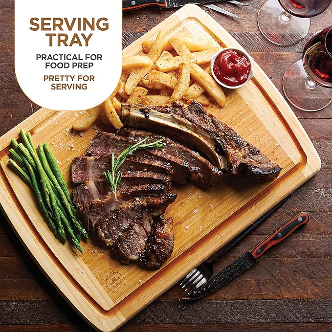 Bamboo Cutting Boards for Kitchen 2-PC Set - Wood Chopping Boards with Juice Groove, 18" x 12" Wooden Cutting Board for Vegetables, Fruit and Cheese Charcuterie Serving Tray XL