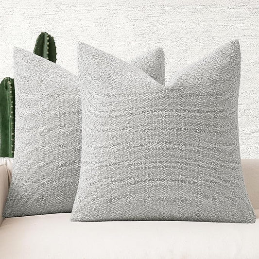 MIULEE 22x22 Inch Decorative Euro Sham Throw Pillows for Bed Set of 2 Textured Boucle Neutral Throw Pillow Covers Light Grey Accent Solid Euro Couch Pillowcase Cozy Soft Sofa Livingroom Home Decor