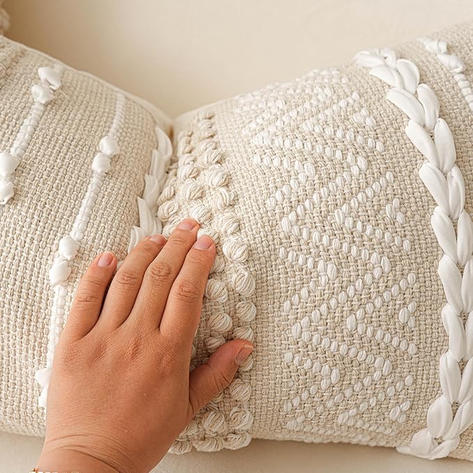 Cream Decorative Lumbar Throw Pillow Cover 14x36 Boho Long Cushion for Bed Neutral Beige White Accent Modern Farmhouse Pillowcase for Bedroom Living Room Couch Sofa Home Décor Cover ONLY