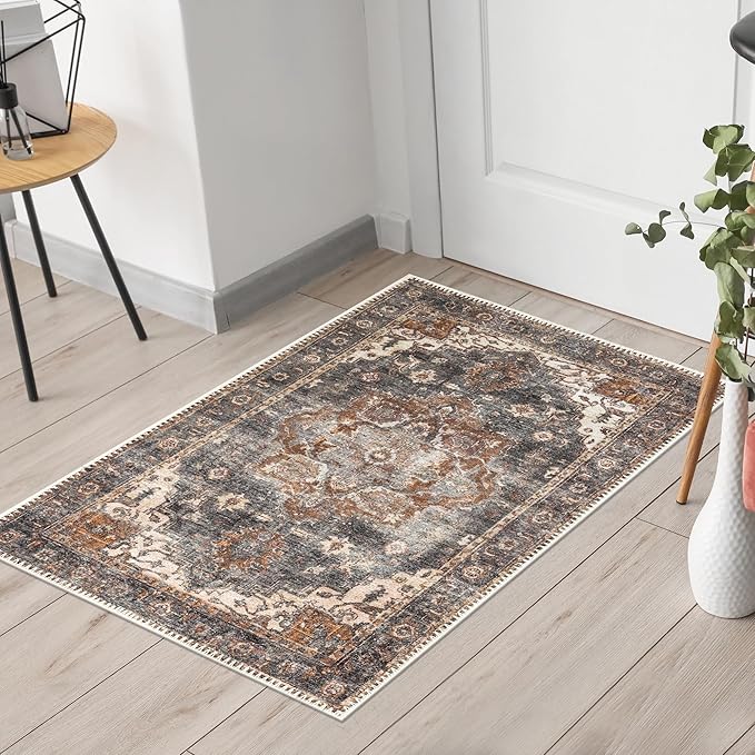 Keen Home Design 2x3 Rug - Machine Washable Entry Rug with Non-Slip Backing, Ideal for Enteryway, Kitchen, Bathroom, Laundry Room - Vintage, Easy Clean, Durable, Low Pile Rug - (2' x 3')