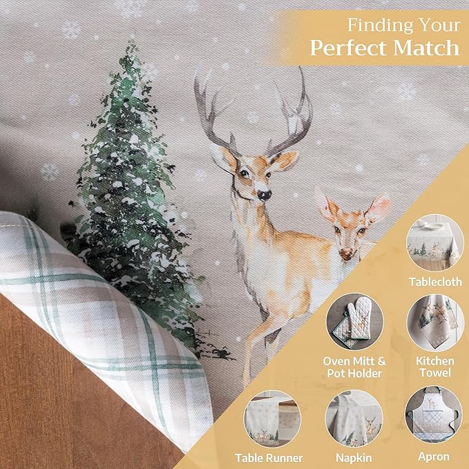 Maison d' Hermine Placemats Set of 4 100% Cotton Washable Cloth Place Mats, Reusable Table Mats for Kitchen Dining Decoration, Party, Wedding, Restaurant (Deer in The Woods, 13" x 19")
