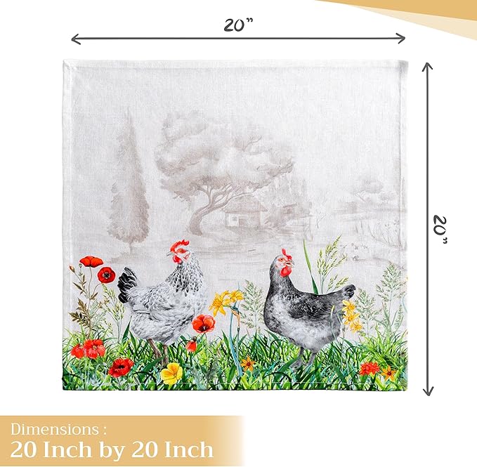 Maison d' Hermine Cloth Napkins Set of 4 100% Cotton Everyday Reusable Square Napkins Cloth Washable, Dinner, Party, Wedding, Restaurant, Spring/Summer (Basse Cour, 20" x 20")