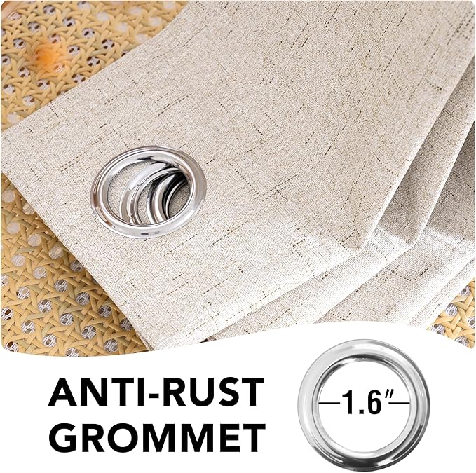 H.VERSAILTEX 100% Blackout Curtains for Bedroom 84 Inches Long Grommet Linen Face Full Light Blocking Curtain Drapes for Living Room Thermal Linen Look Curtains 2 Panels Set, 52" W x 84" L, Natural