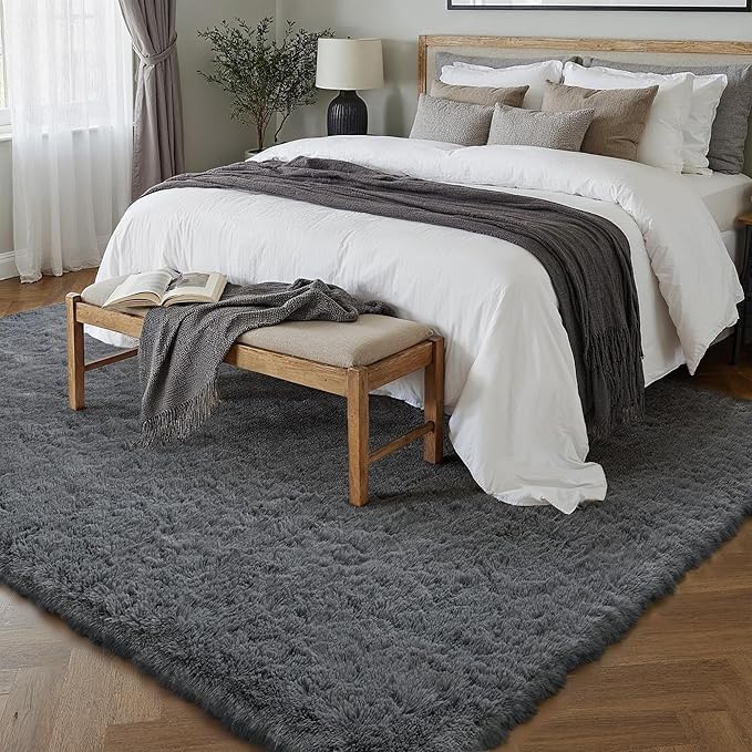 5x7 Area Rug for Living Room, Modern Grey Super Shag Shaggy Soft Washable Indoor Fuzzy Carpet Non-Slip Fluffy Rugs for Bedroom Home Aesthetic Decor