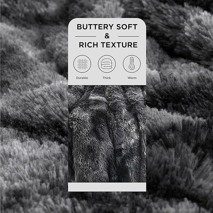Bedsure GentleSoft Fluffy Tie Dye Black Blankets Queen Size for Bed, Thick Sherpa Faux Fur Fleece Fuzzy Plush Winter Warm Soft Queen Blankets, Black Bedroom Decor Cozy Gifts for Women Men, 90x90