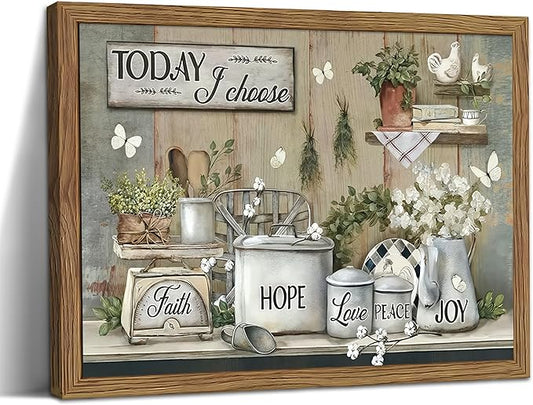 Rustic Kitchen Wall Art, Farmhouse Inspirational Canvas Wall Decor Paintings, Kitchen Flower Butterfly Posters Prints Pictures Artwork for Bathroom Dining Room Bedroom 12x16 Inch Wood Framed