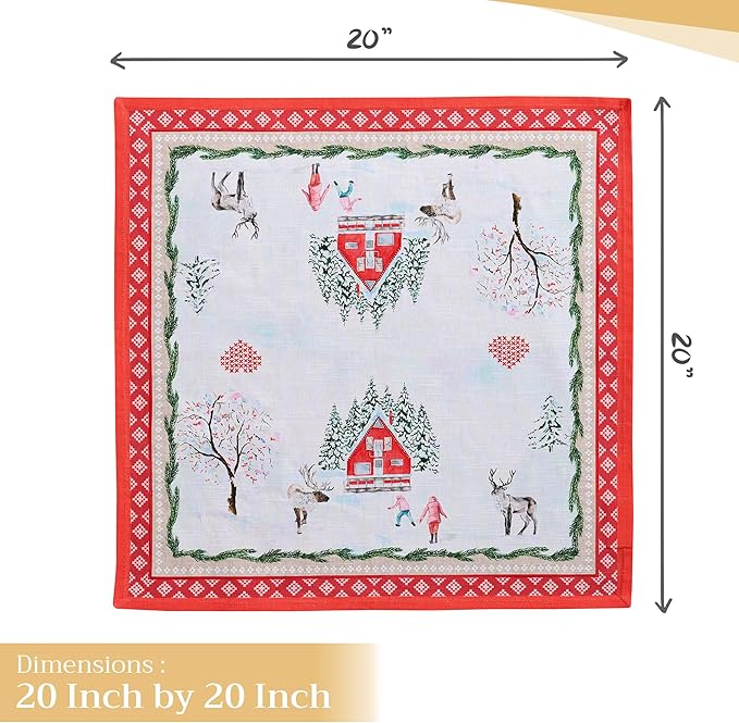 Maison d' Hermine Cloth Napkins Set of 4 100% Cotton Everyday Reusable Square Napkins Cloth Washable, Dinner, Party, Wedding, Restaurant (Rural Christmas, 20" x 20")