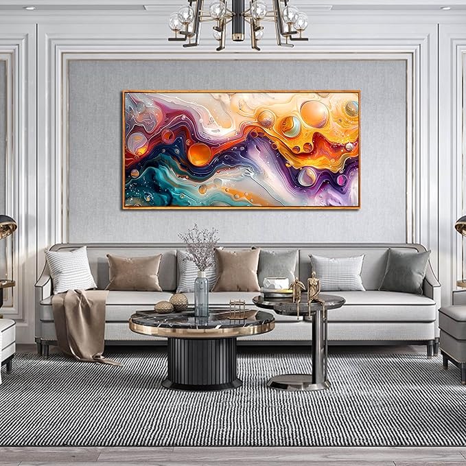 ZHAOSHOP Abstract Living Room Pictures Wall Decor - Modern Colorful Wall Art for Bedroom - Wooden Framed Wall Art for Office Size 24"x 48"