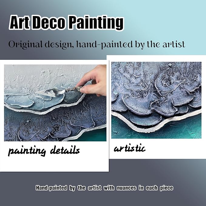 Beach Oil Painting Wall Art for Office Blue and White Wall Decor for Bedroom Wall Pictures for Living Room Size 24 x 47 Inch