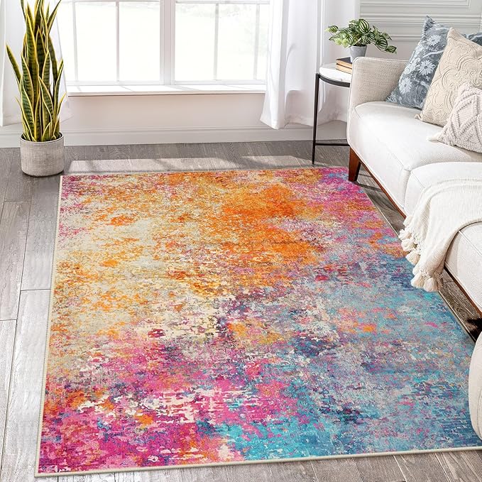 Lahome Modern Abstract Washable 5x7 Area Rugs for Living Room, Colorful Soft Bedroom Rug Low Pile Non Slip,Stain Resistance Dining Room Carpet for Nursery Office Entrance Home Office Decor