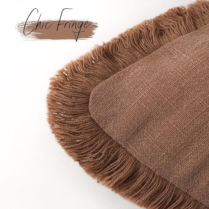 Foindtower Set of 2 Decorative Linen Fringe Lumbar Throw Pillow Covers Boho Farmhouse Cushion Cover with Tassels Soft Cozy Accent Pillowcase for Chair Sofa Couch Living Room Home Decor,12×20 Inch,Rust